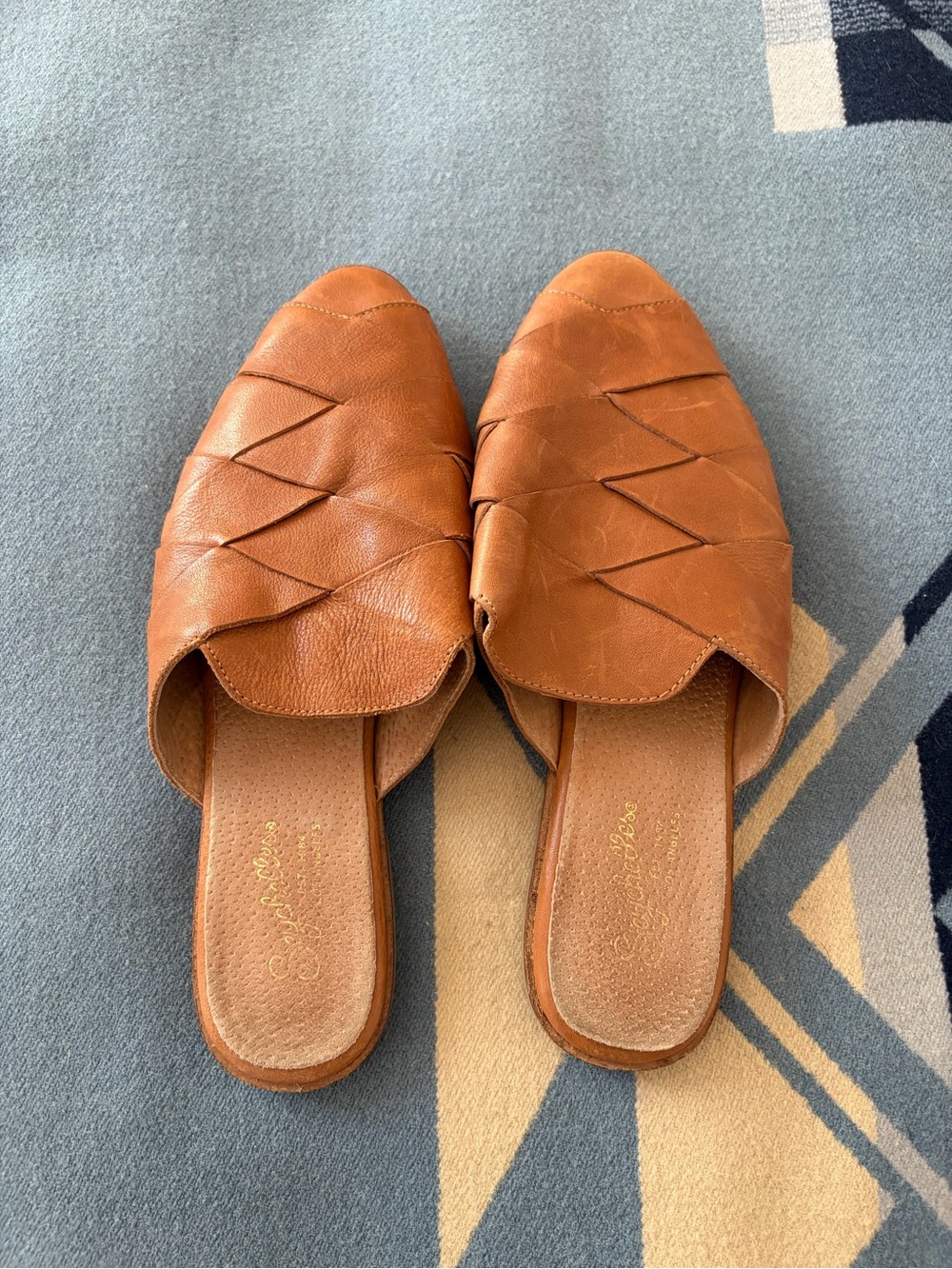Seychelles Cognac Woven Leather Slide Mules